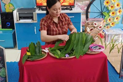Lớp Nhà trẻ A2- trẻ tham gia Trải nghiệm ngày giỗ tổ Hùng Vương 10-3